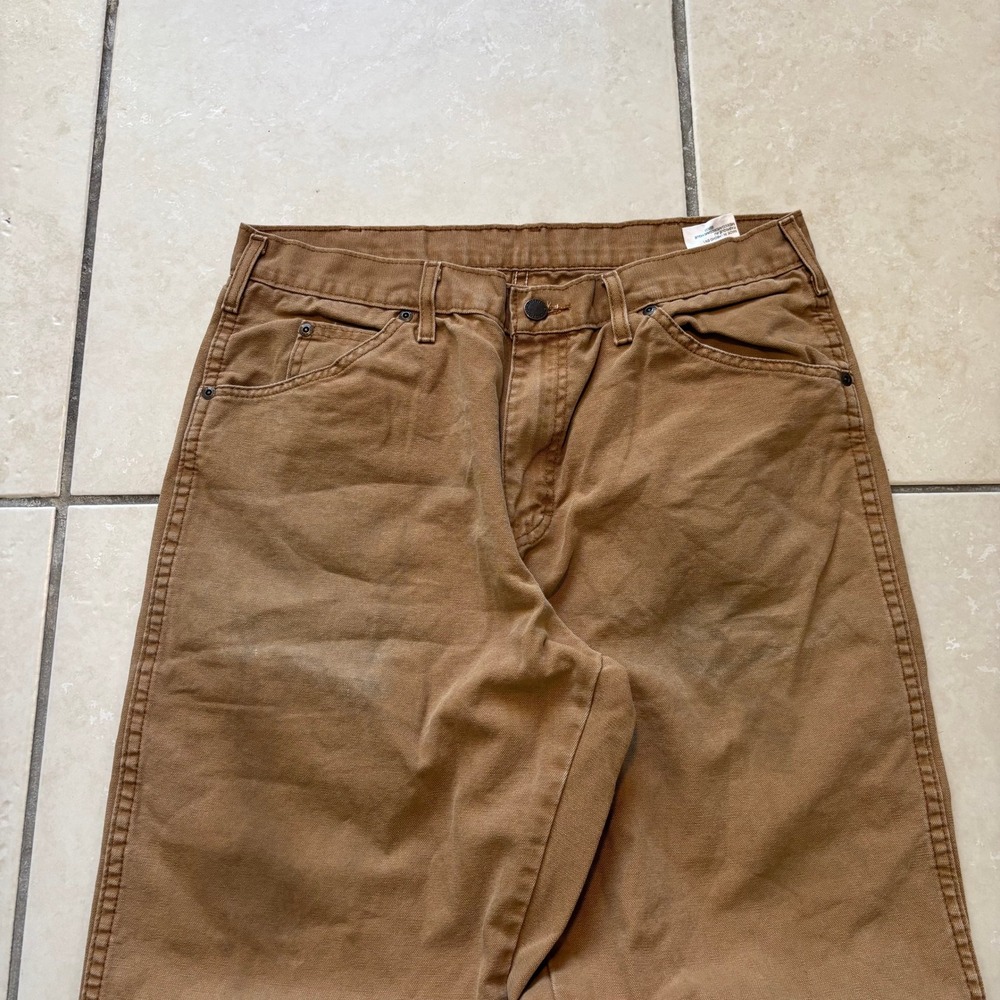 Dickies Mens Brown Duck Canvas Carpenter Pants 32x32 Workwear Trousers - Picture 2 of 9
